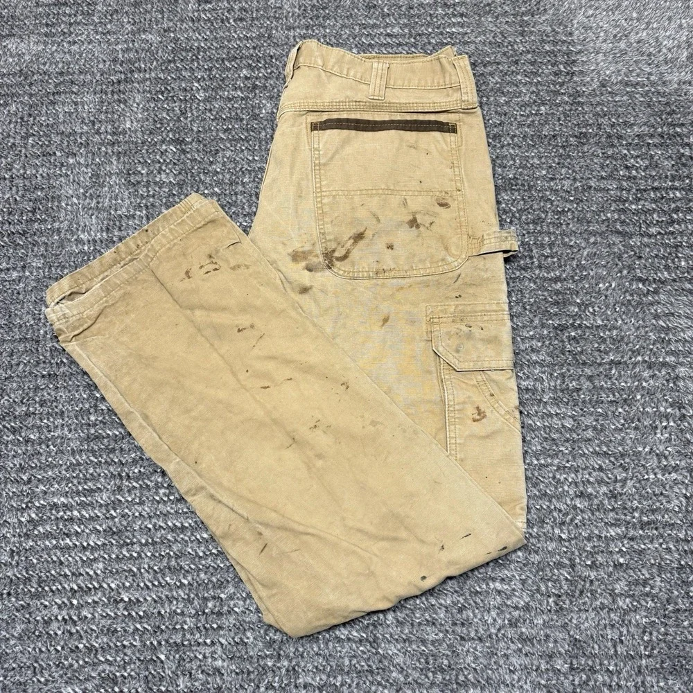 Wrangler Riggs Workwear Carpenter Pants Mens 34 x 32 Brown Ripstop Canvas READ‎